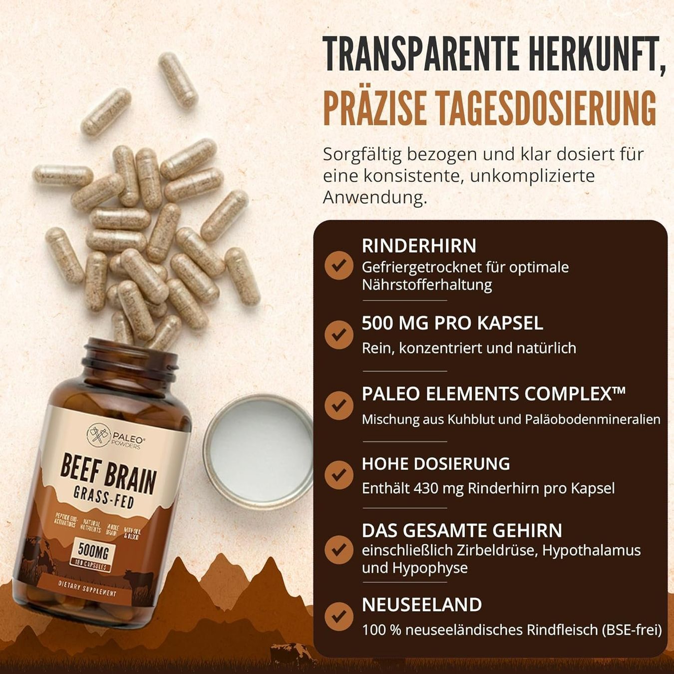 Paleo Powders Rinderhirn Kapseln gefriergetrocknet