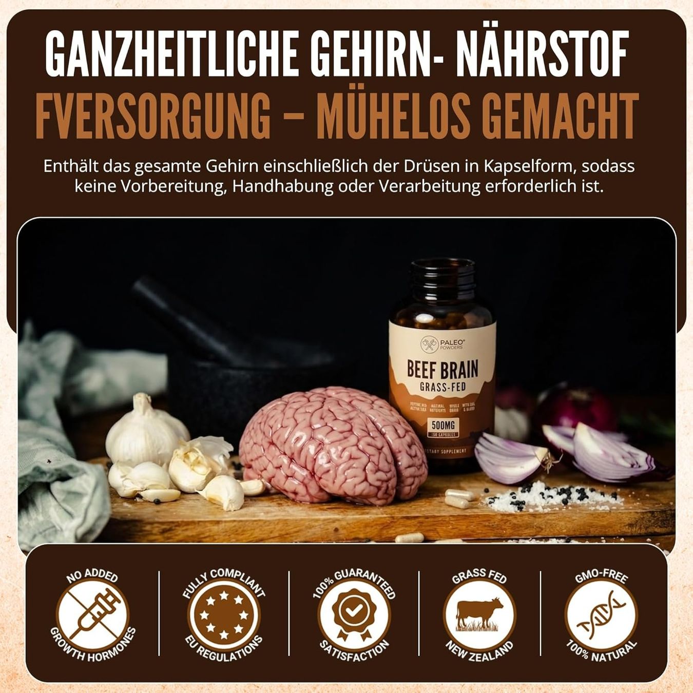 Paleo Powders Rinderhirn Kapseln gefriergetrocknet