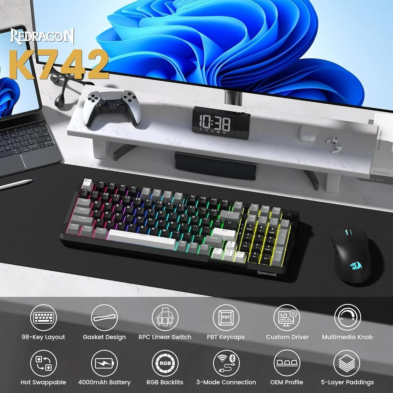 Redragon K742 mechanische Gaming Tastatur RGB