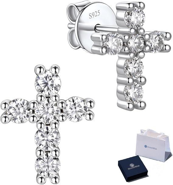 Moissanit Kreuz Ohrstecker 925 Silber – hypoallergen