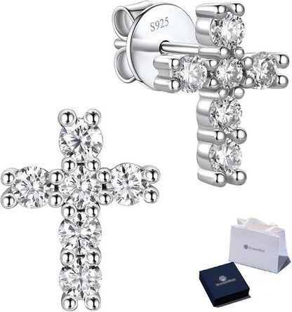 Moissanit Kreuz Ohrstecker 925 Silber – hypoallergen