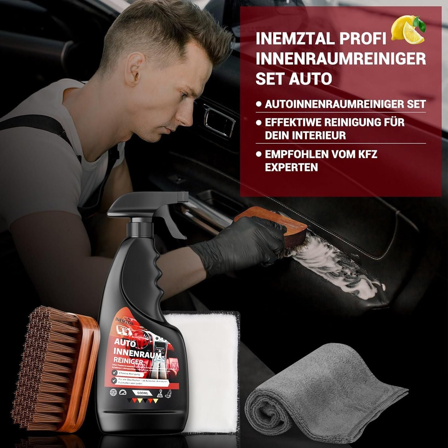 Auto-Innenraum-Reinigungsset 500 ml mit Bürste & Tüchern – Bild 4