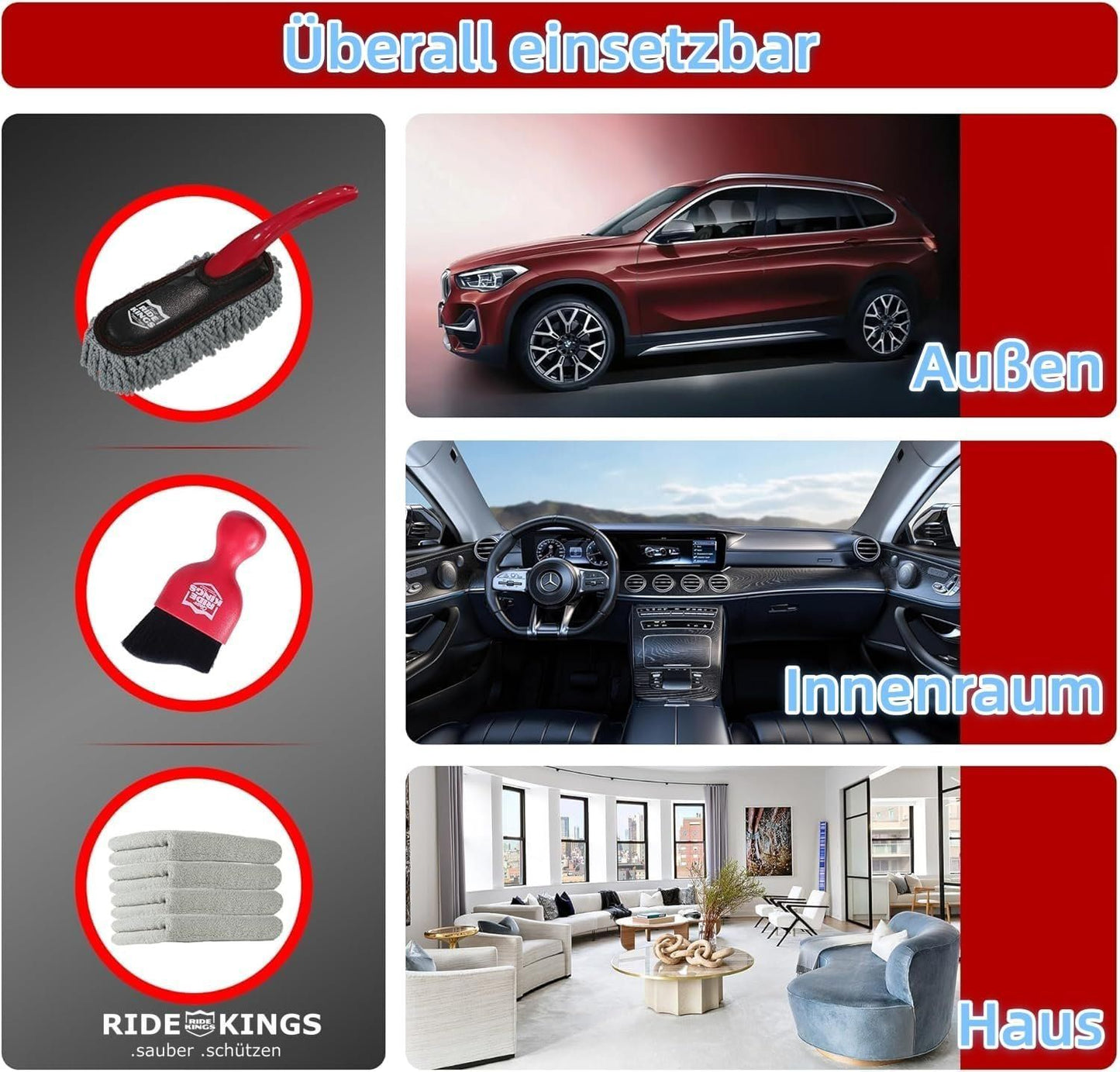 Auto Innenreinigungsset 3-teilig – Staubwedel & Mikrofasertuch