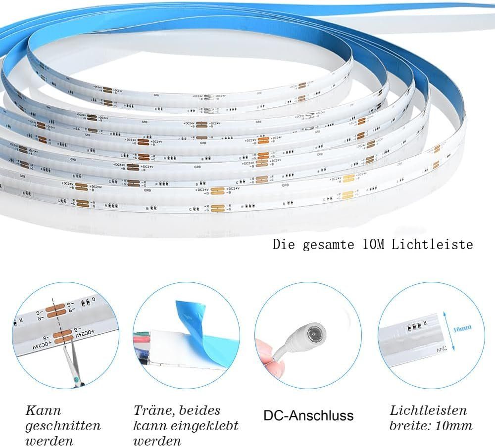 10 m COB RGB LED Streifen 24 V dimmbar ohne Netzteil