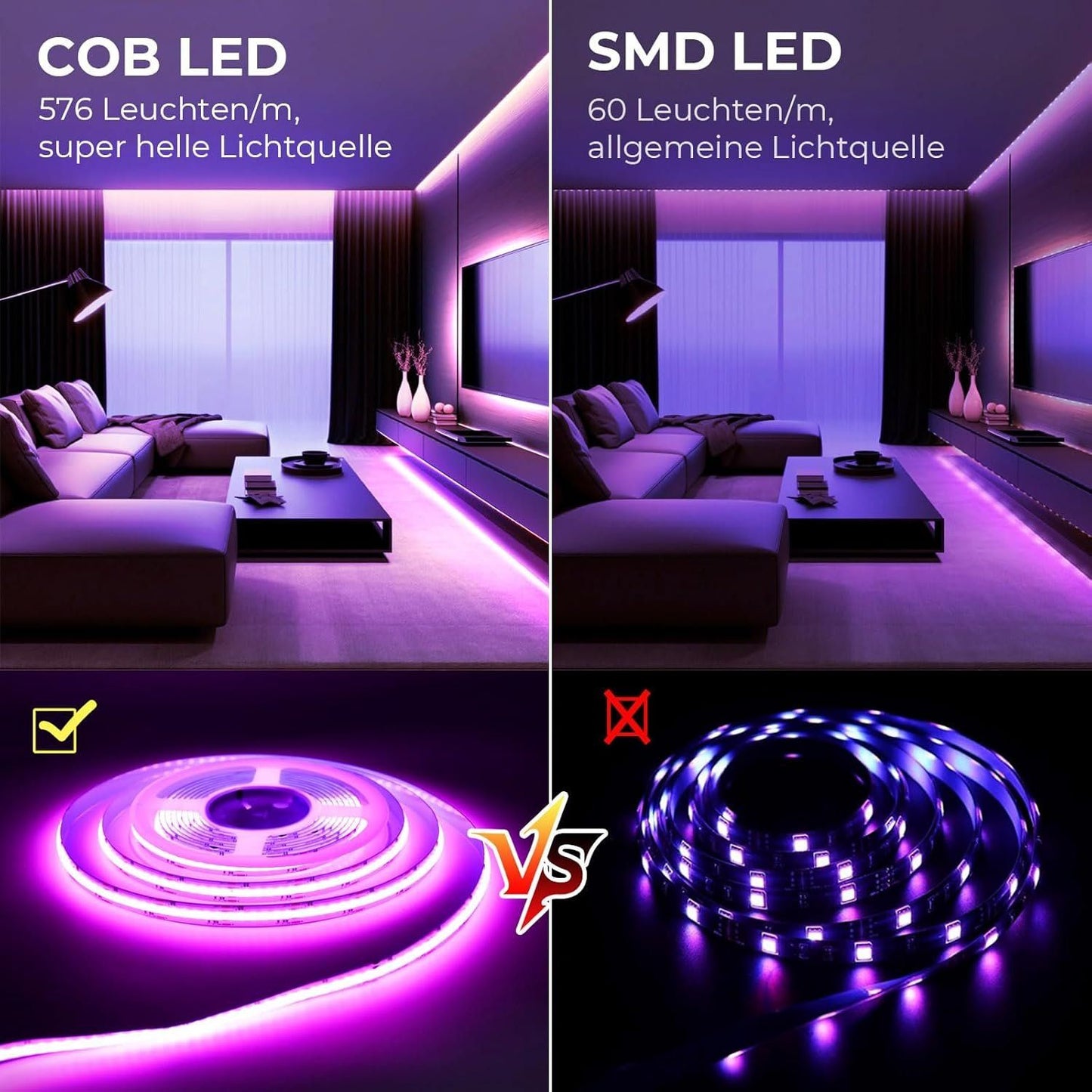 10 m COB RGB LED Streifen 24 V dimmbar ohne Netzteil