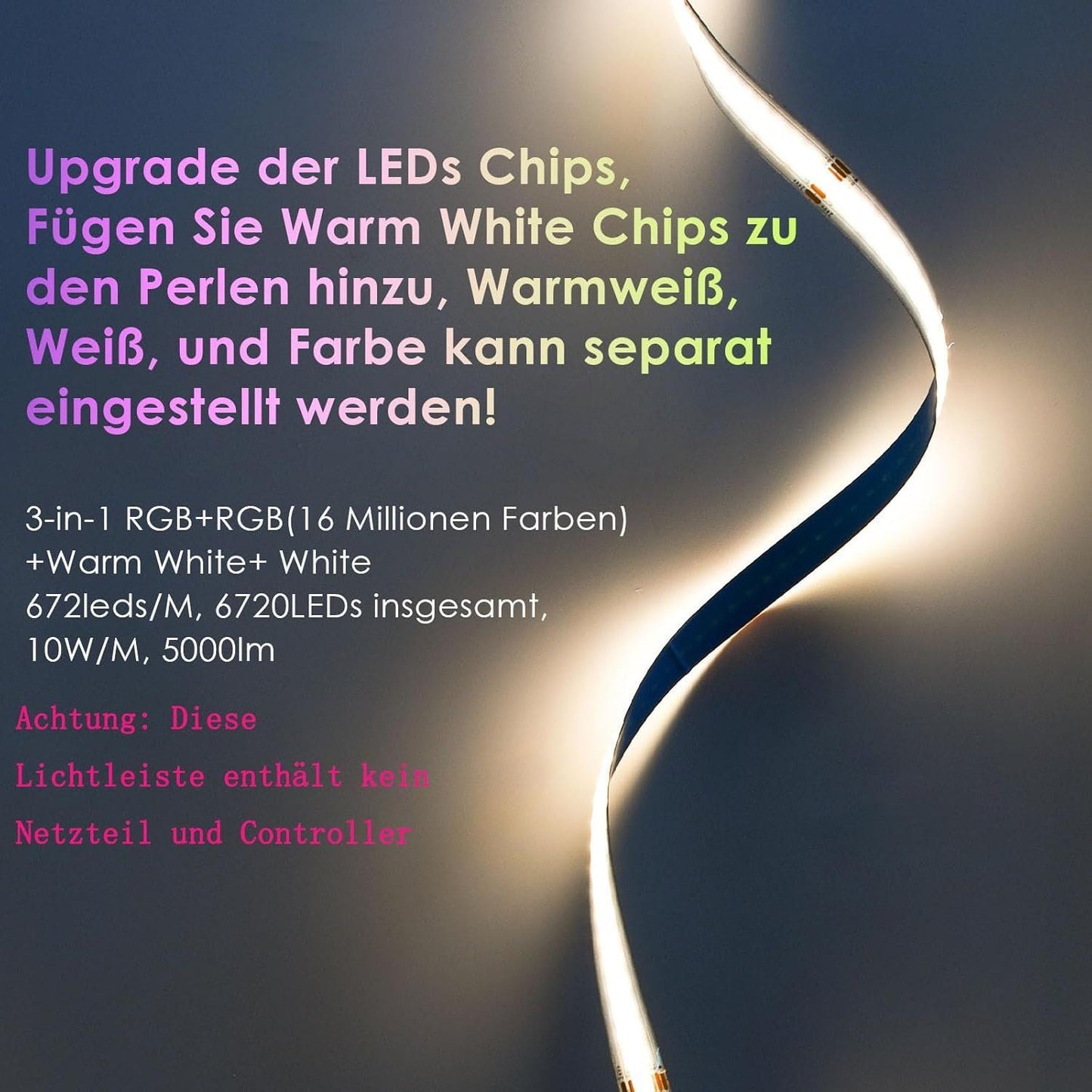 10 m COB LED Streifen RGBW Warmweiss 24 V ohne Netzteil