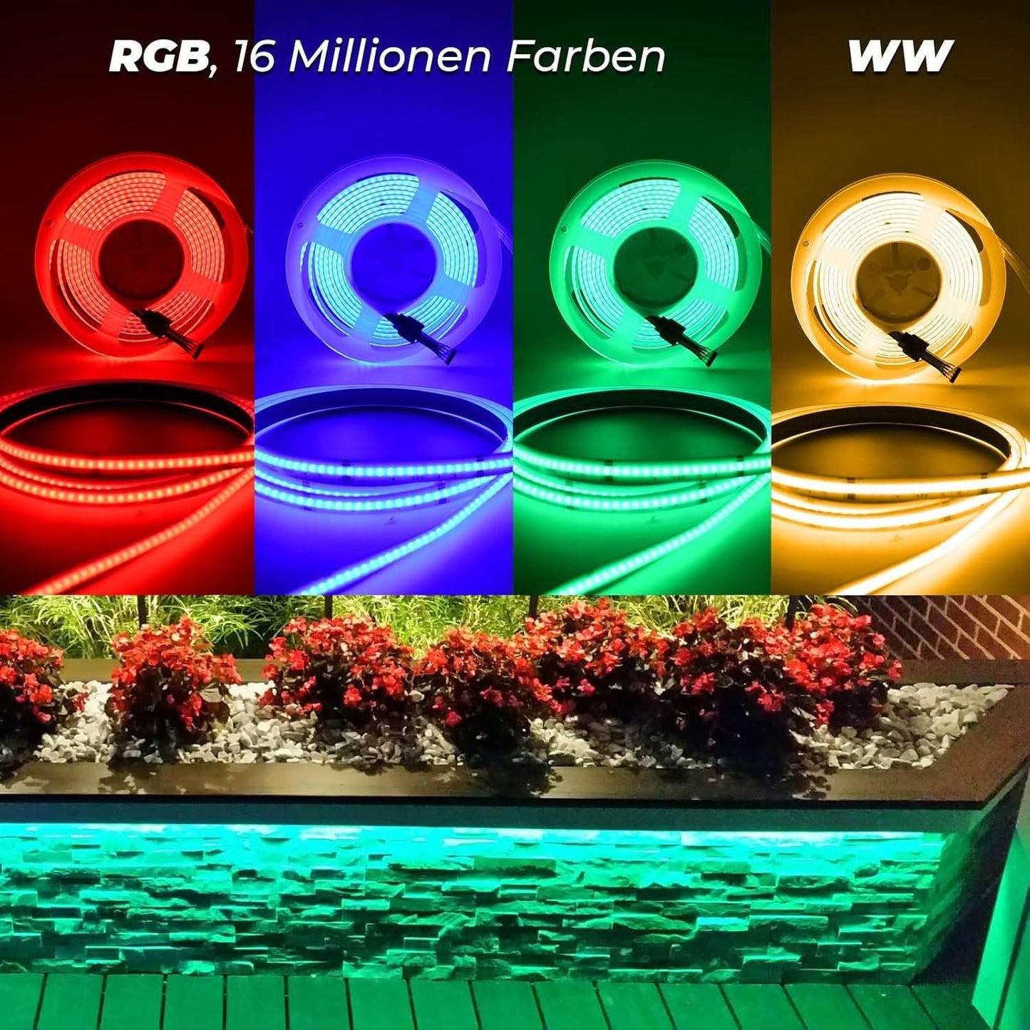 10 m COB LED Streifen RGBW Warmweiss 24 V ohne Netzteil