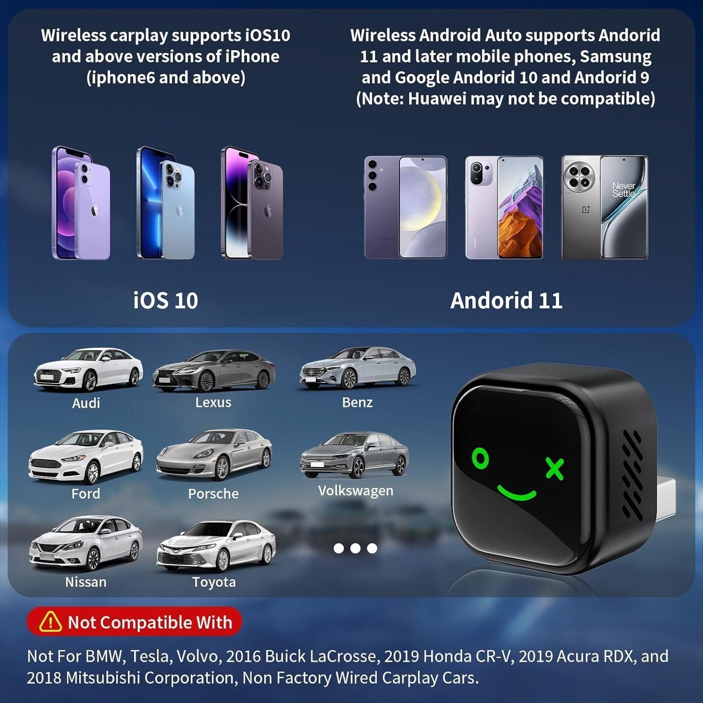 2-in-1 Wireless CarPlay & Android Auto Adapter Mini