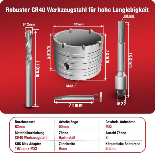 SDS MAX Bohrkrone 82 mm Beton Mauerwerk