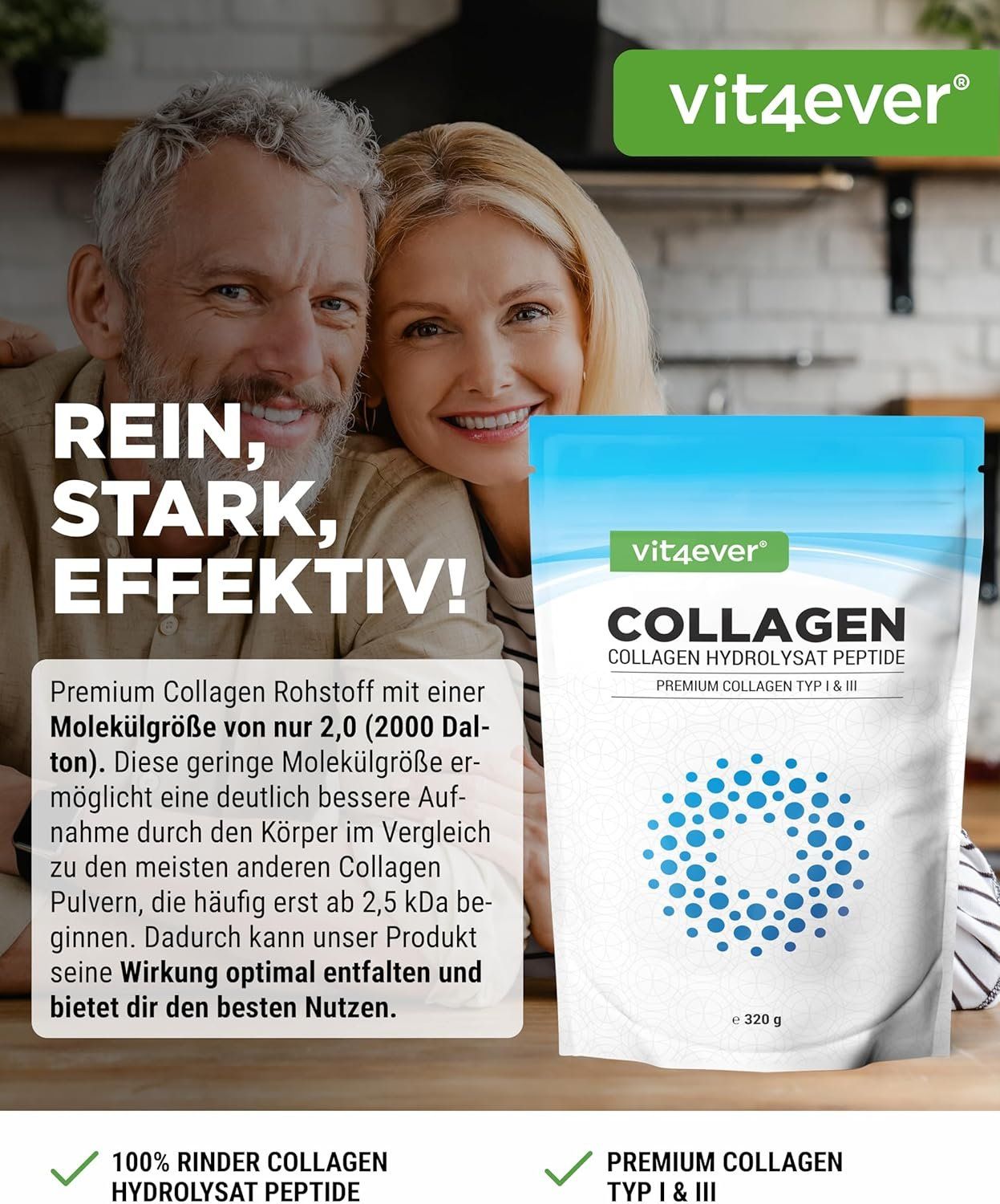 Kollagen Pulver 320 g | Typ 1 & 3 | geschmacksneutral – Bild 2