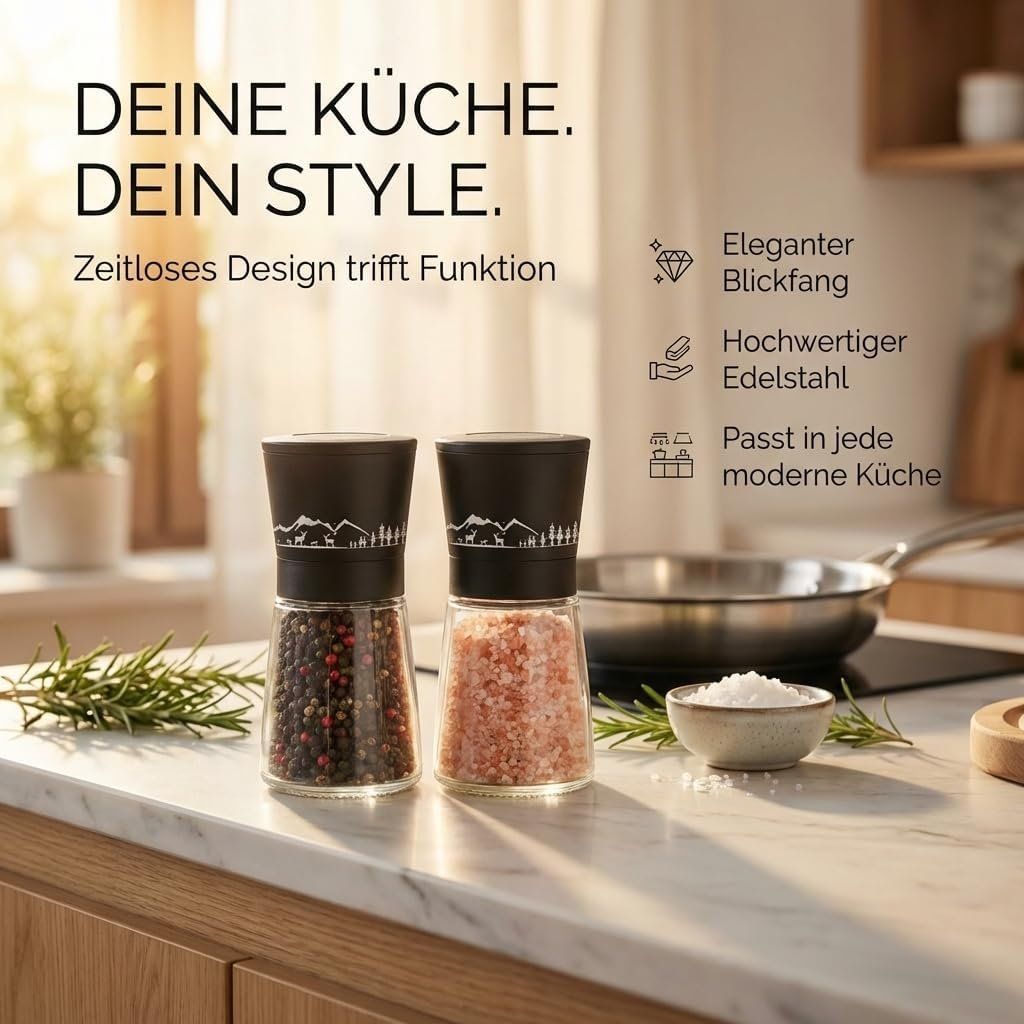Gewürzmühlen Set Salz Pfeffer Keramik Edelstahl – Bild 7