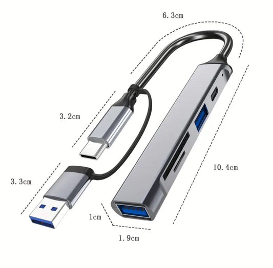 USB-C & USB-A Adapter 5in1 – Kartenleser & USB 3.0 Hub – Bild 1