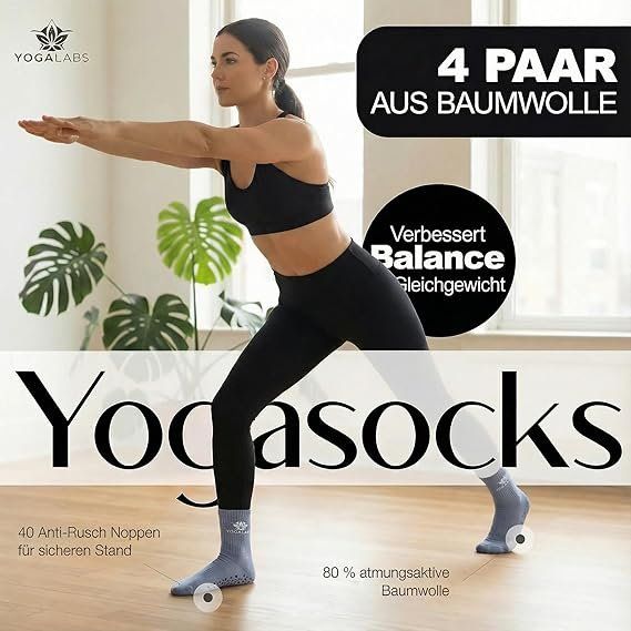 Yoga Socken rutschfest Baumwolle Grip 35-42 – Bild 4