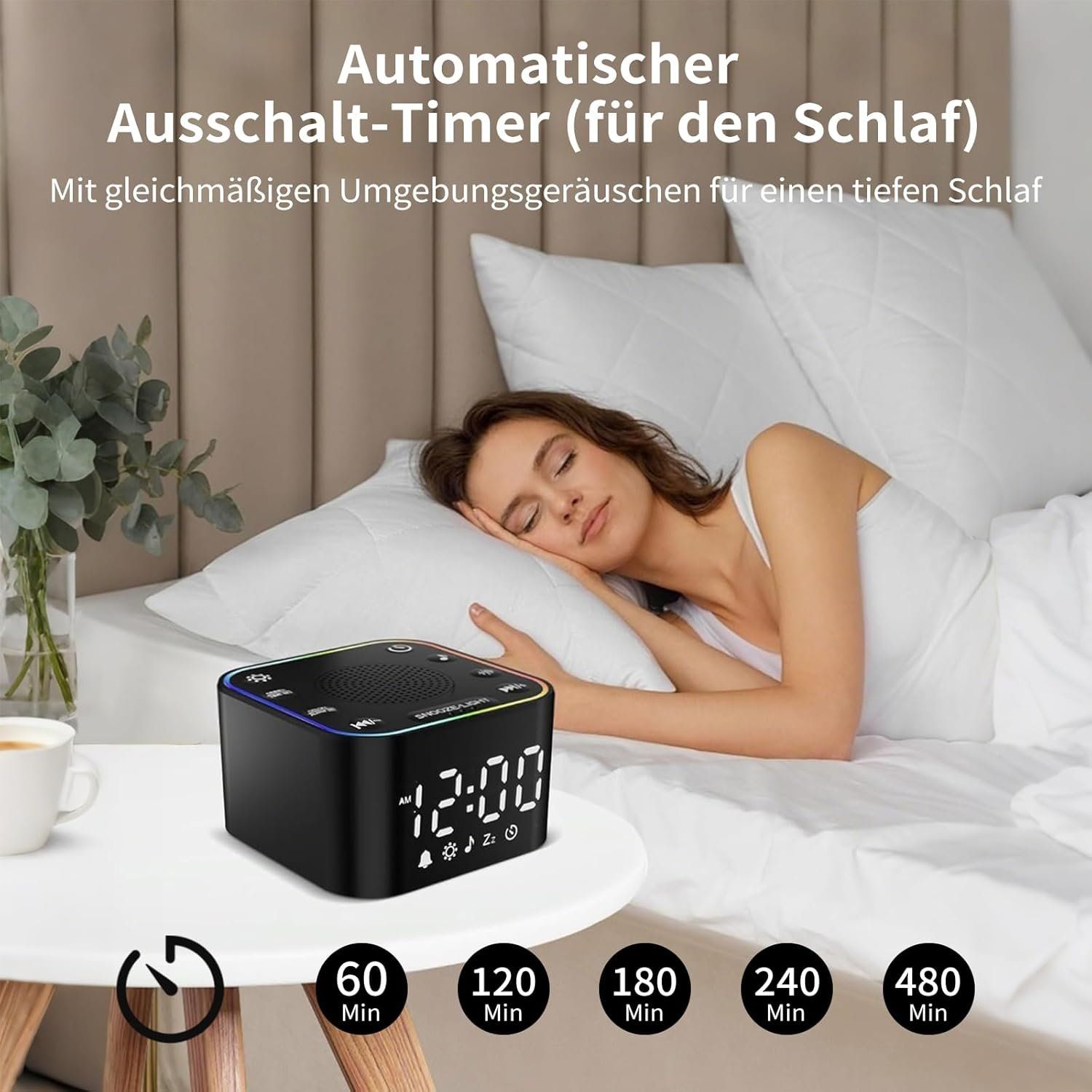 Weißrauschen Maschine mit Wecker & Nachtlicht USB-C – Bild 7