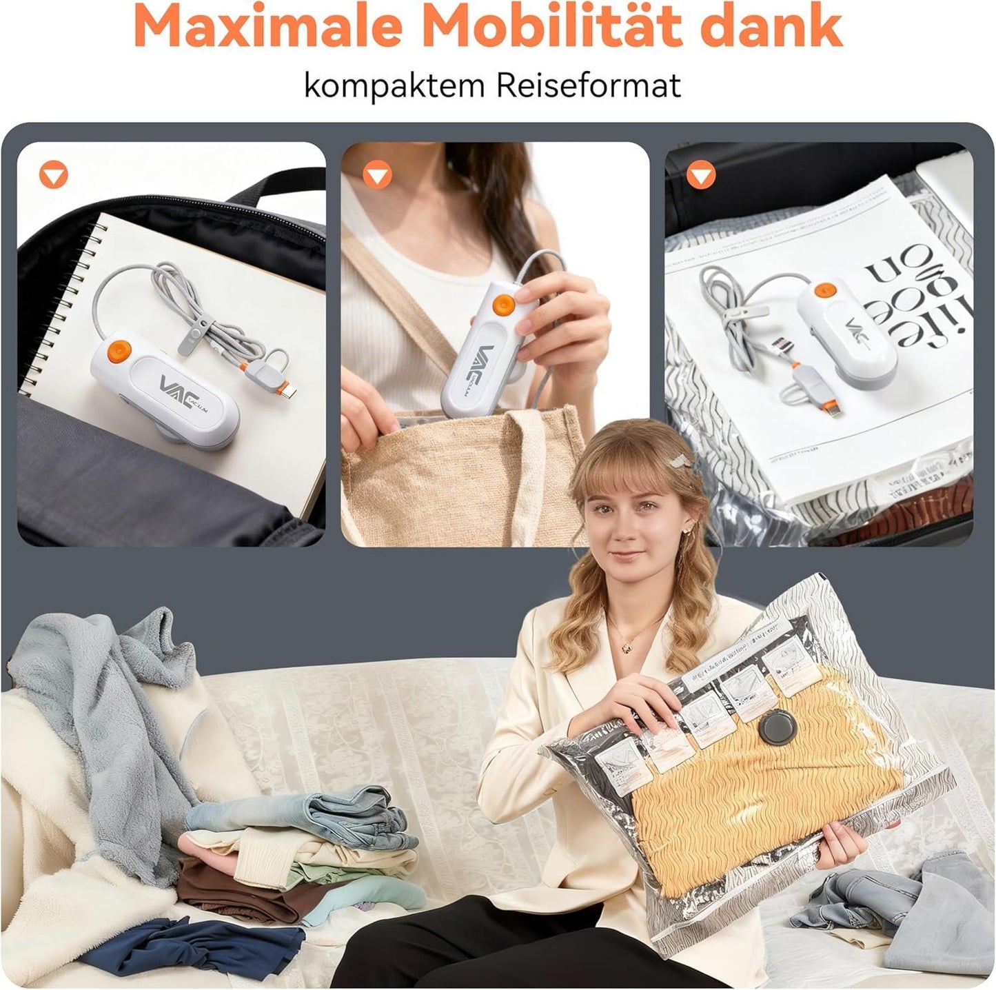 Vakuumbeutel Kleidung 9er Set USB-C Pumpe Reise – Bild 8