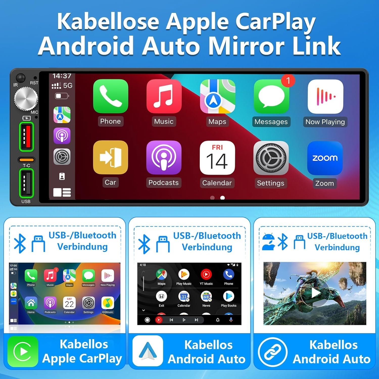 1-DIN Autoradio 6,9 Zoll CarPlay DAB+ Kamera – Bild 2