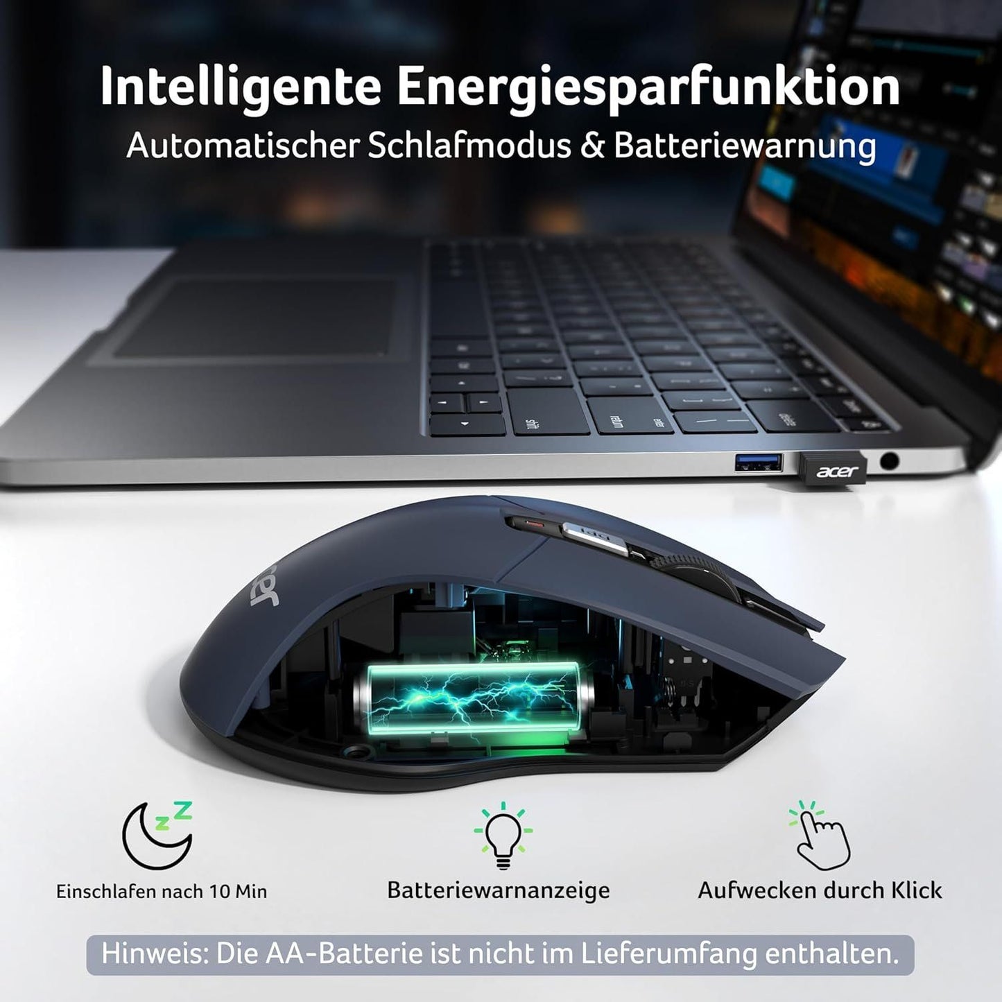 Acer Funkmaus kabellos 4000 DPI USB-A Schwarz – Bild 4