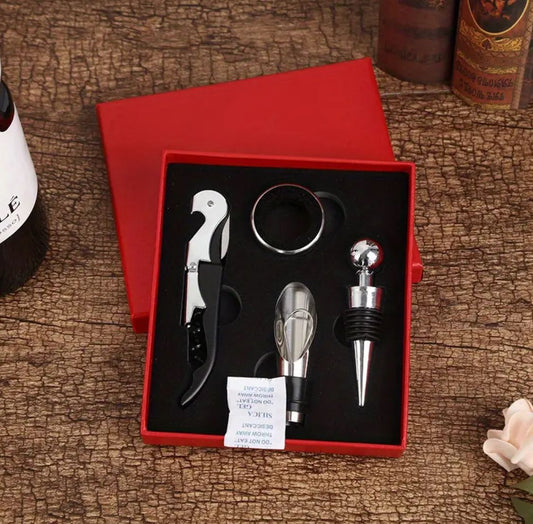 Wein Geschenkset - 4-tlg. Kellnermesser Ausgiesser neu – Bild 1