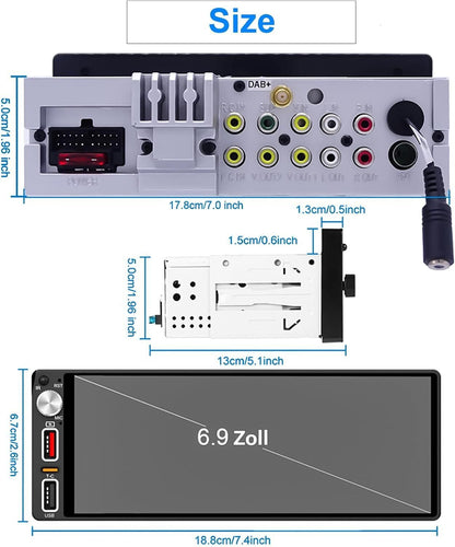 1-DIN Autoradio 6,9 Zoll CarPlay DAB+ Kamera – Bild 9