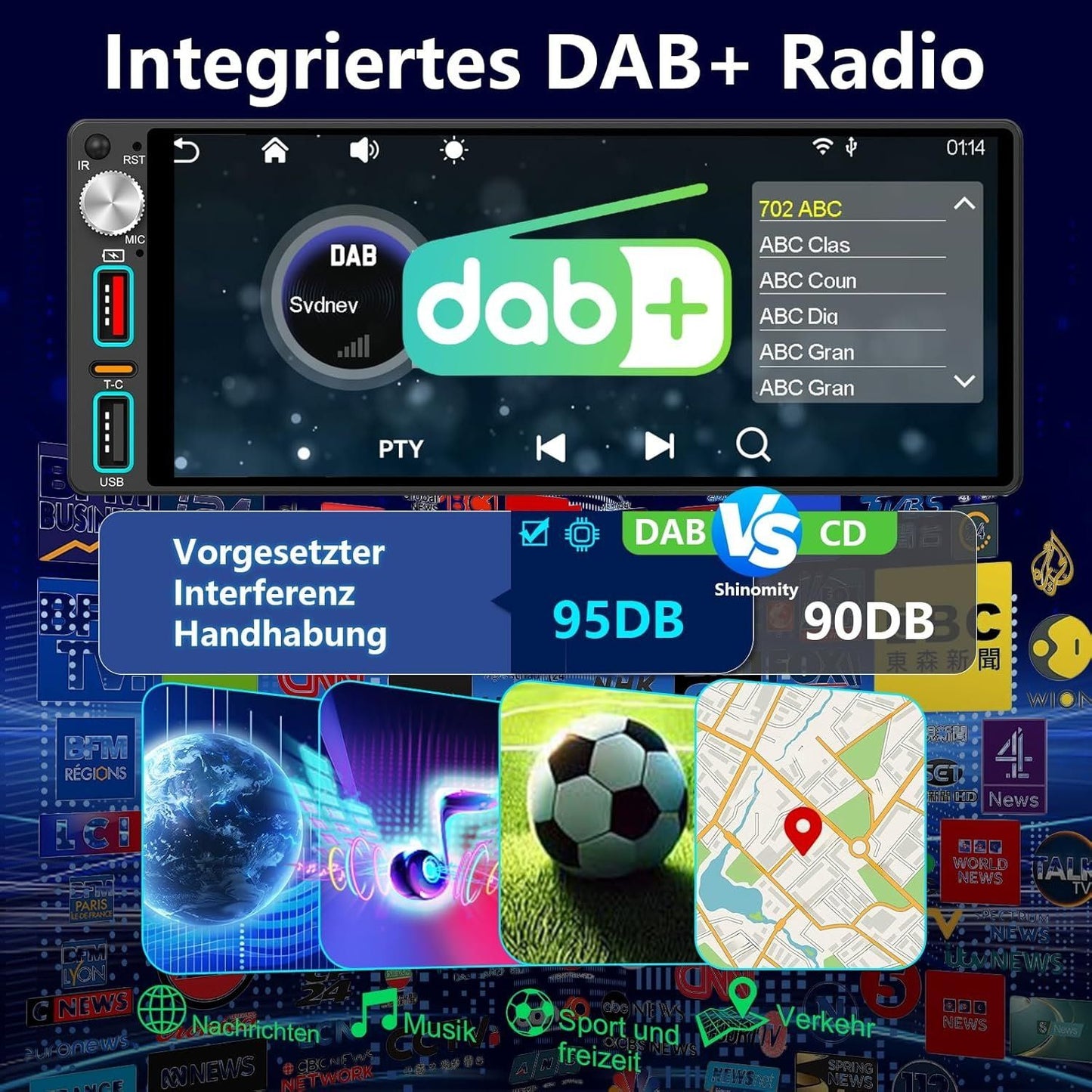 1-DIN Autoradio 6,9 Zoll CarPlay DAB+ Kamera – Bild 3