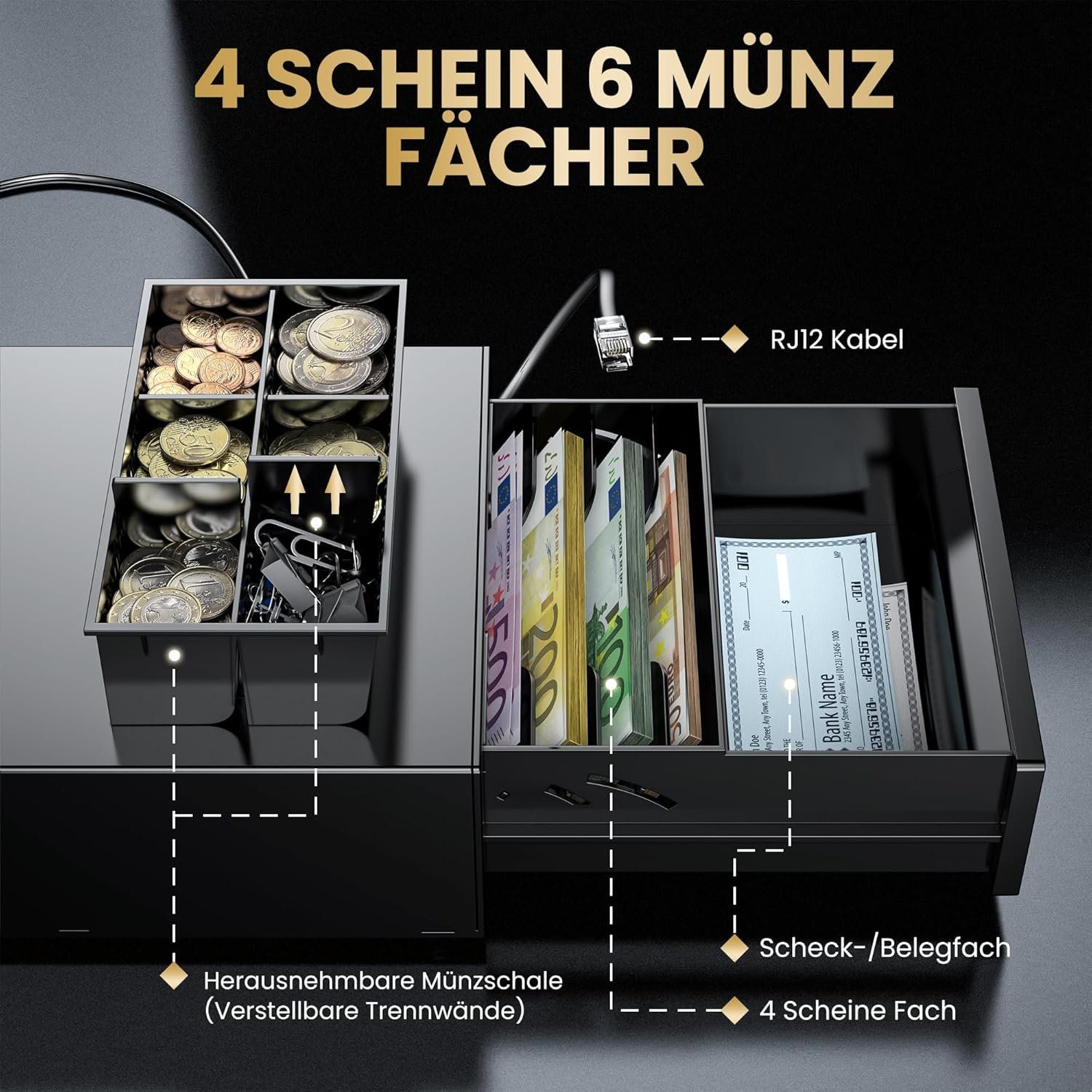 Kassenschublade Metall Tera 208 RJ12 POS 4/6 Fächer – Bild 4
