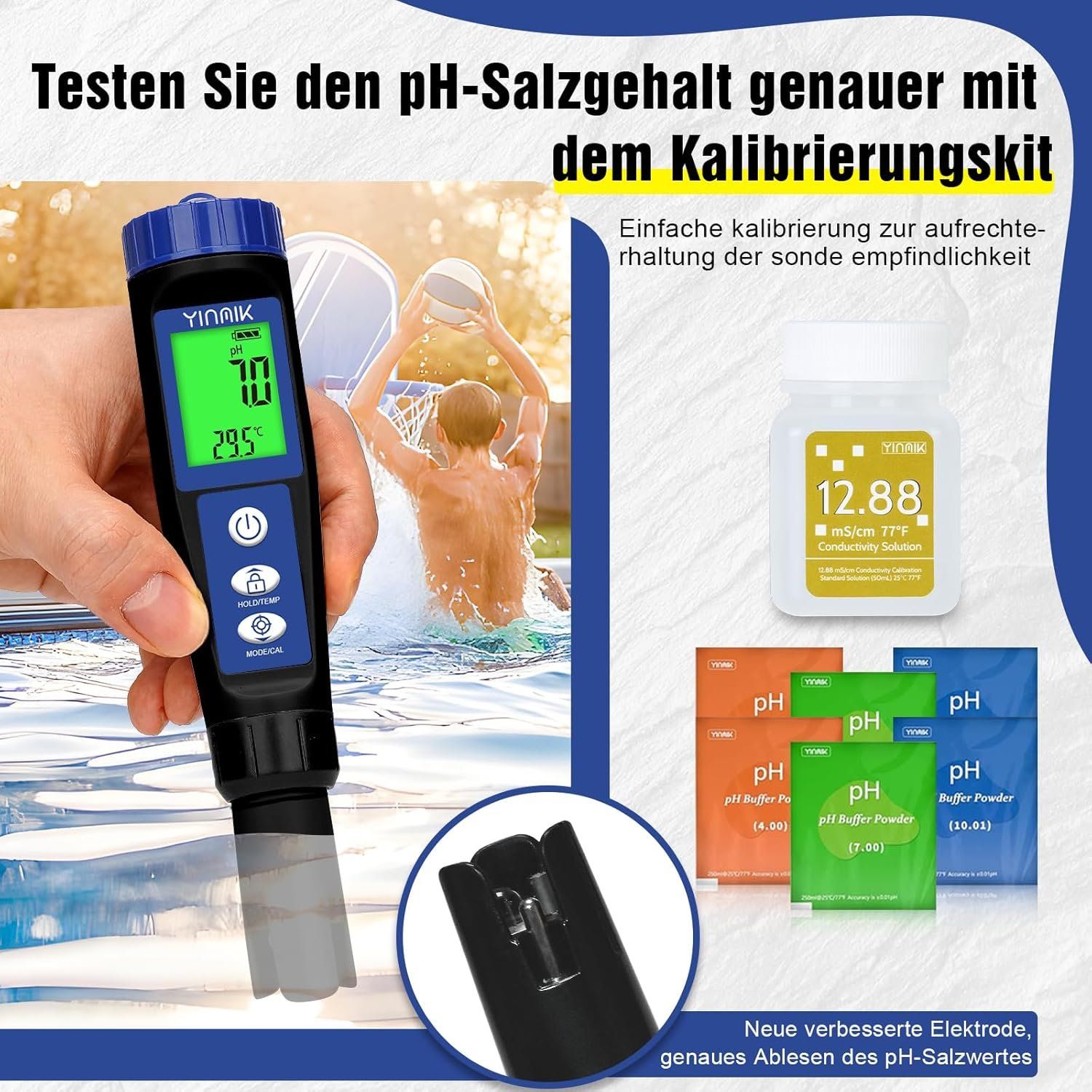 YINMIK 6-in-1 Pool pH Salz EC TDS ORP Tester – Bild 4