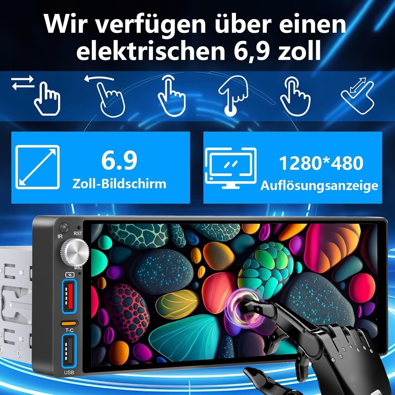 1-DIN Autoradio 6,9 Zoll CarPlay DAB+ Kamera – Bild 4