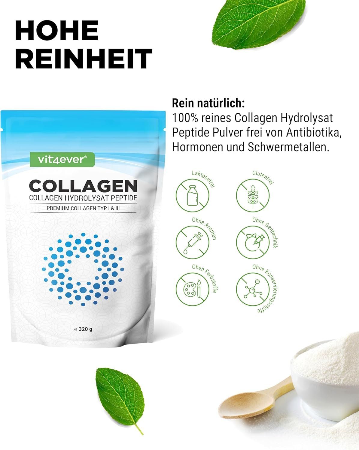 Kollagen Pulver 320 g | Typ 1 & 3 | geschmacksneutral – Bild 3