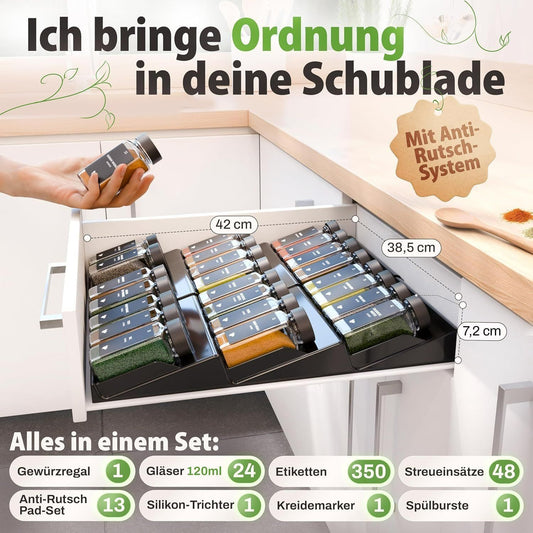 Gewürzregal Schublade mit 24 Gläsern Schwarz – Bild 2