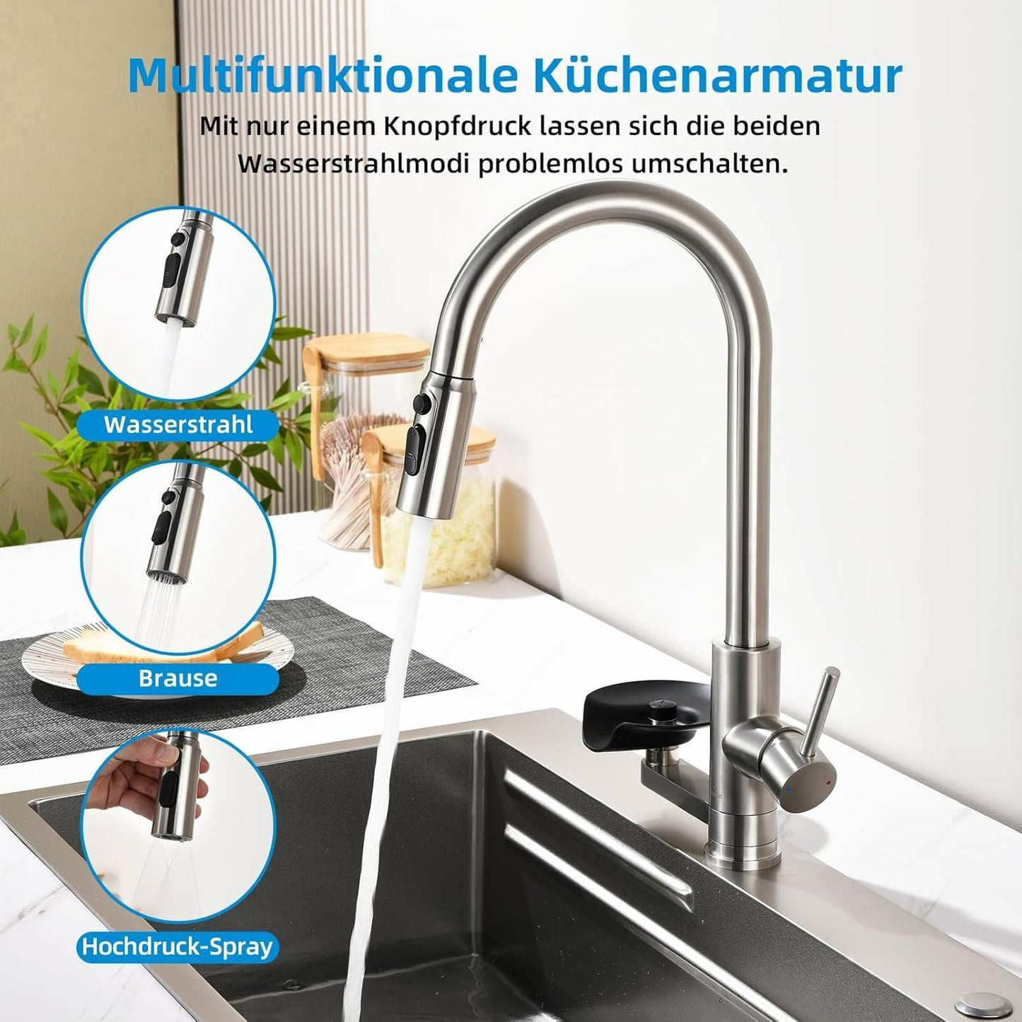 Küchenarmatur mit Glasspüler 360° Edelstahl – Bild 6