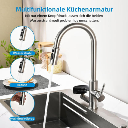 Küchenarmatur mit Glasspüler 360° Edelstahl – Bild 6