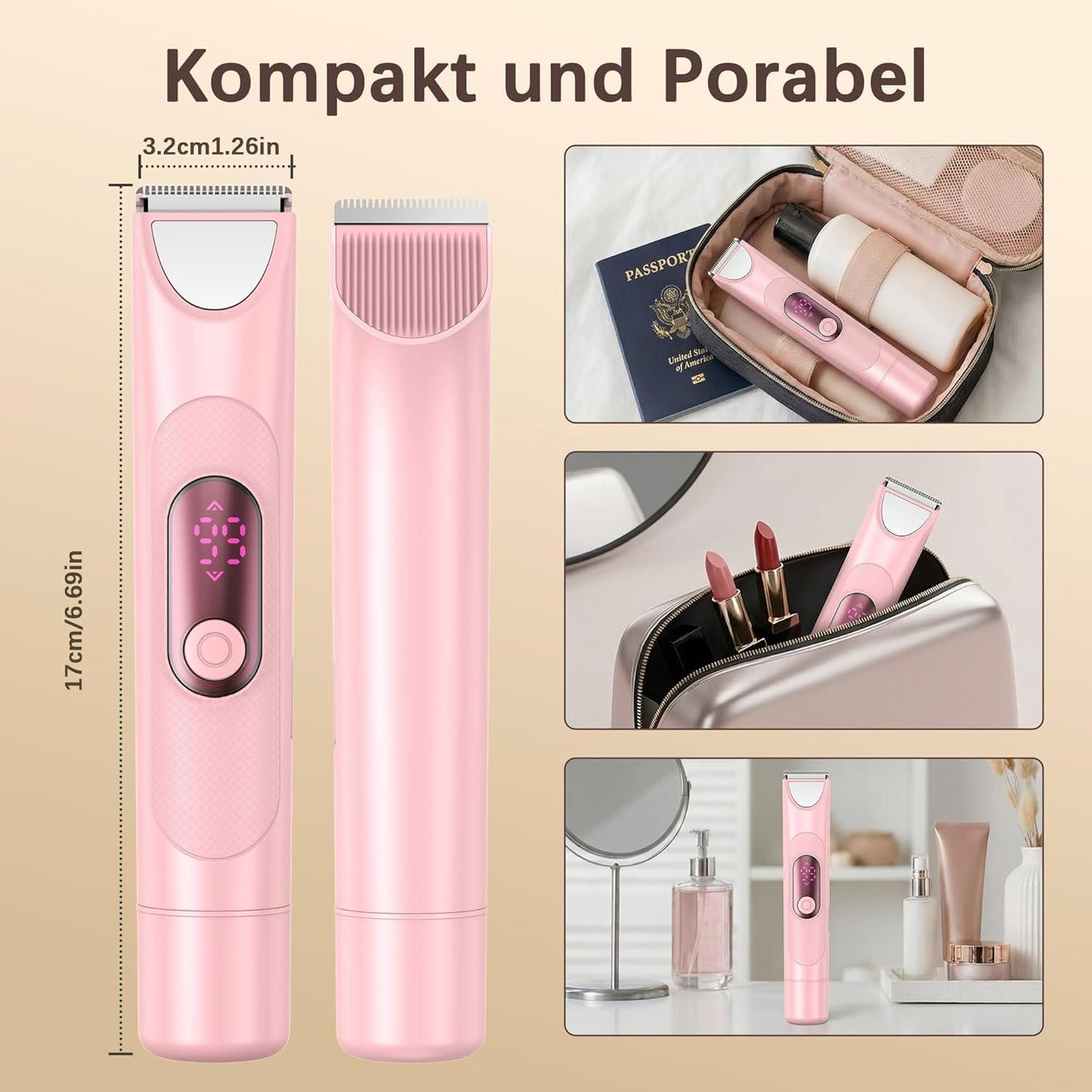 3-in-1 Damenrasierer Intimtrimmer Nass & Trocken Rosa – Bild 7