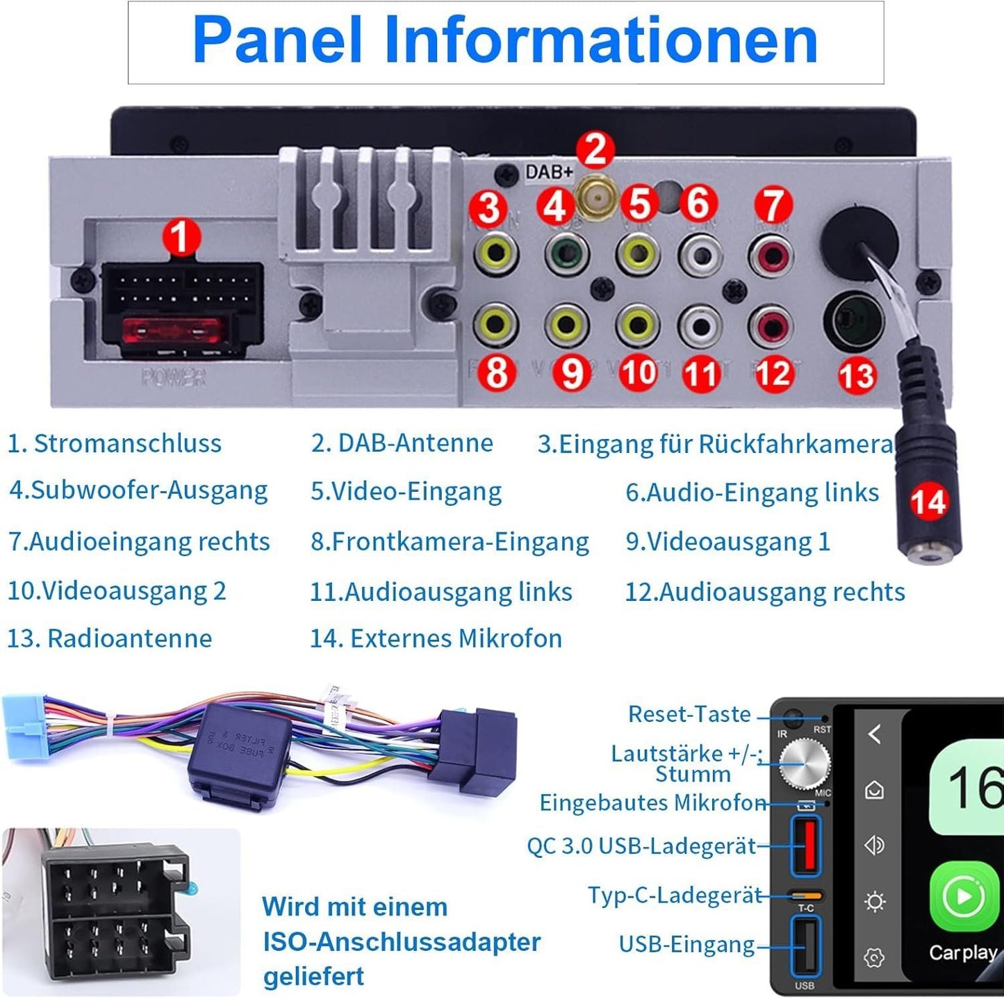 1-DIN Autoradio 6,9 Zoll CarPlay DAB+ Kamera – Bild 8