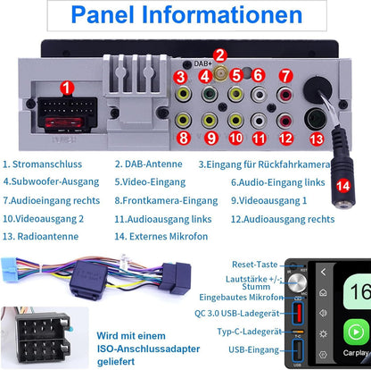 1-DIN Autoradio 6,9 Zoll CarPlay DAB+ Kamera – Bild 8