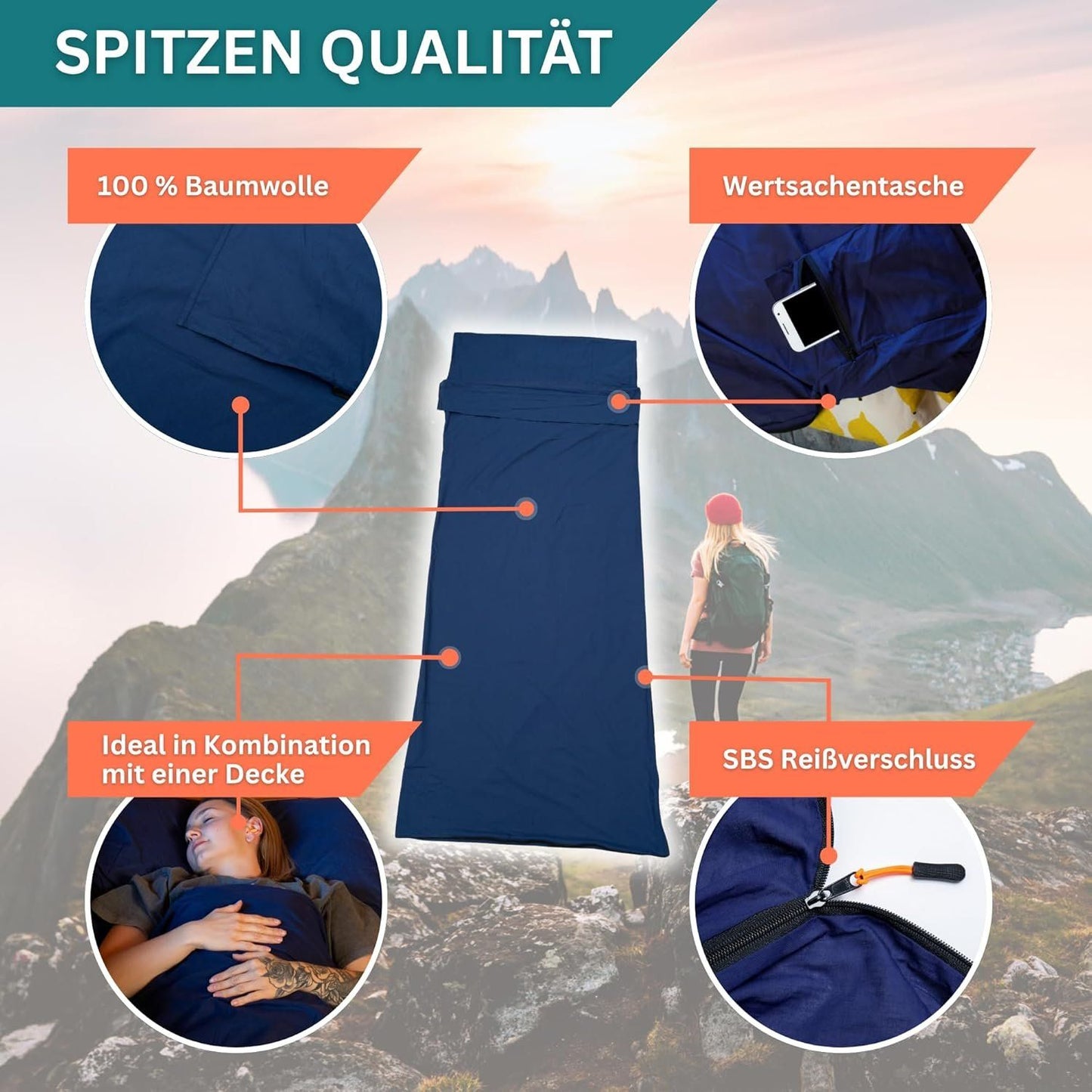 schlafsack Hüttenschlafsack ultraleicht mit Kissenfach – Bild 4
