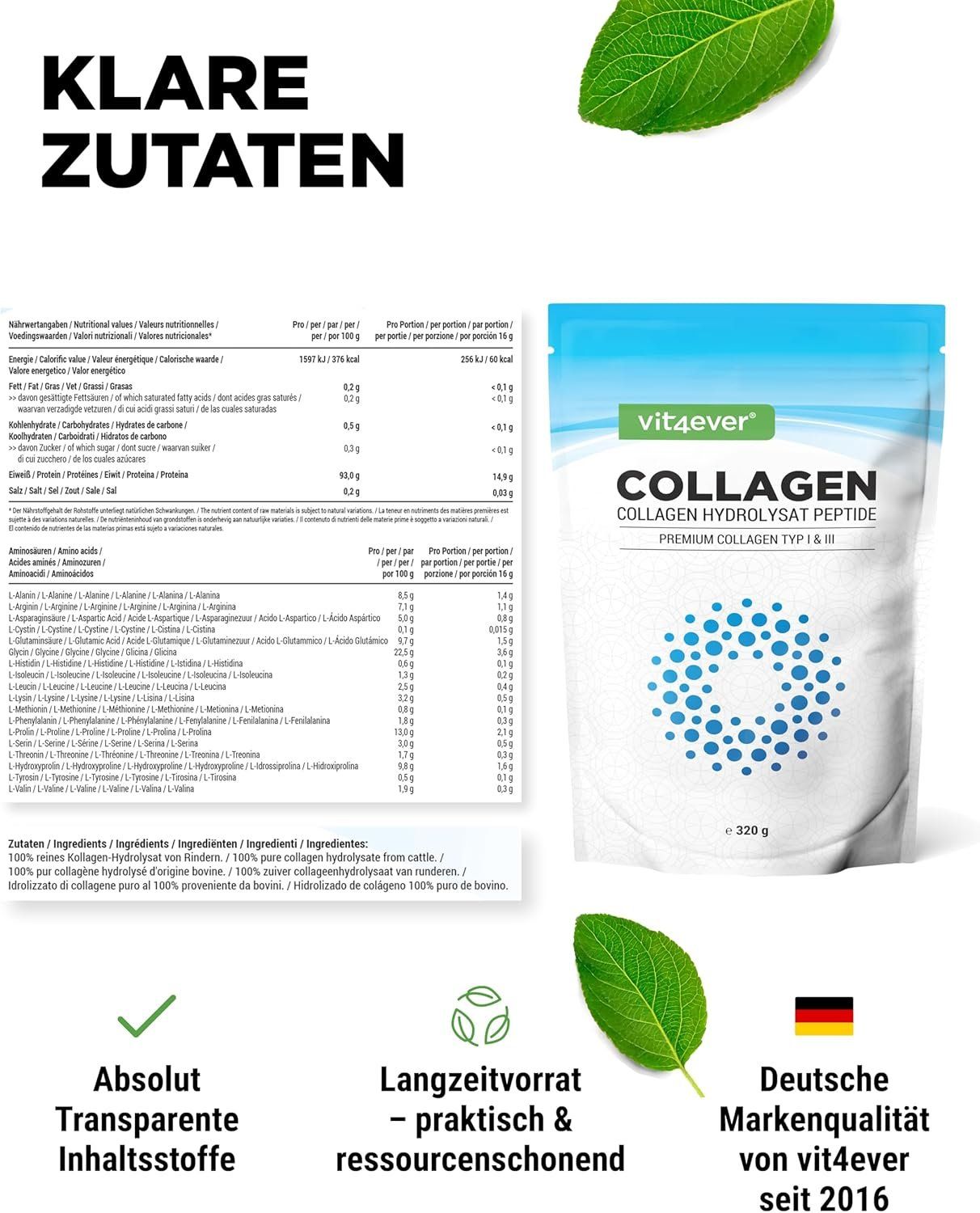 Kollagen Pulver 320 g | Typ 1 & 3 | geschmacksneutral – Bild 7