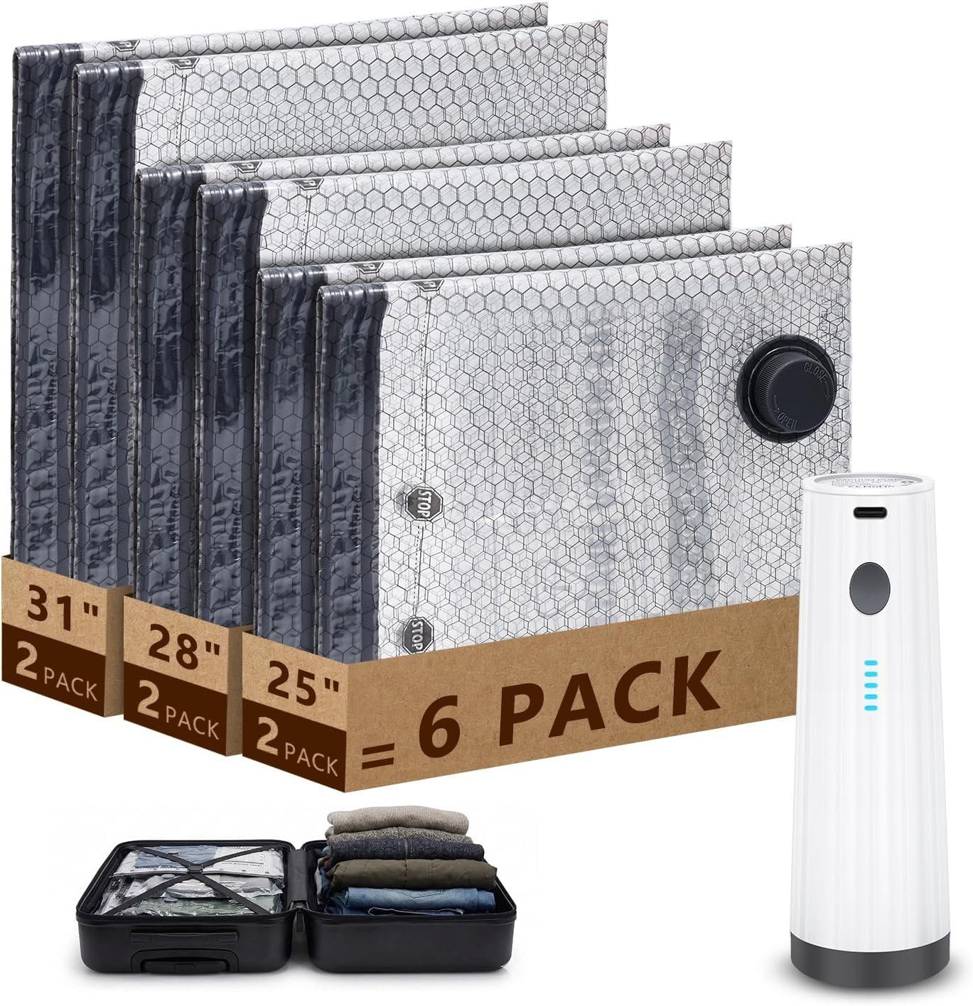 Vakuumbeutel Set 6x mit Akku Pumpe Reise Kleidung – Bild 1