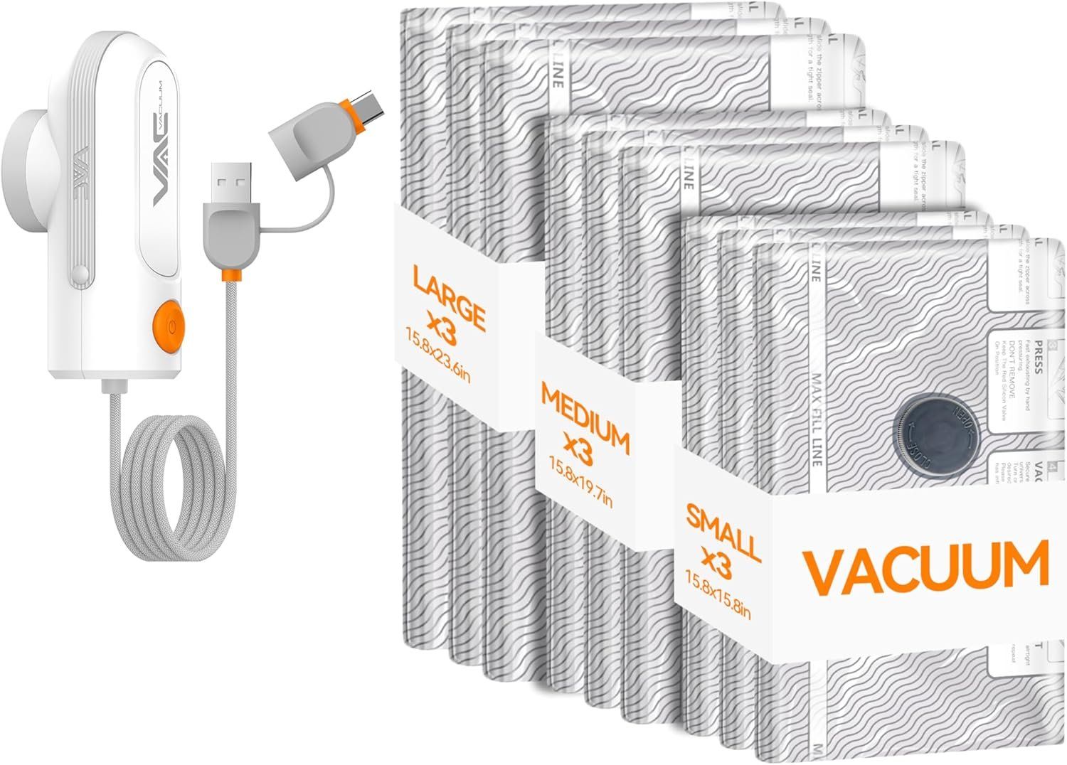 Vakuumbeutel Kleidung 9er Set USB-C Pumpe Reise – Bild 1
