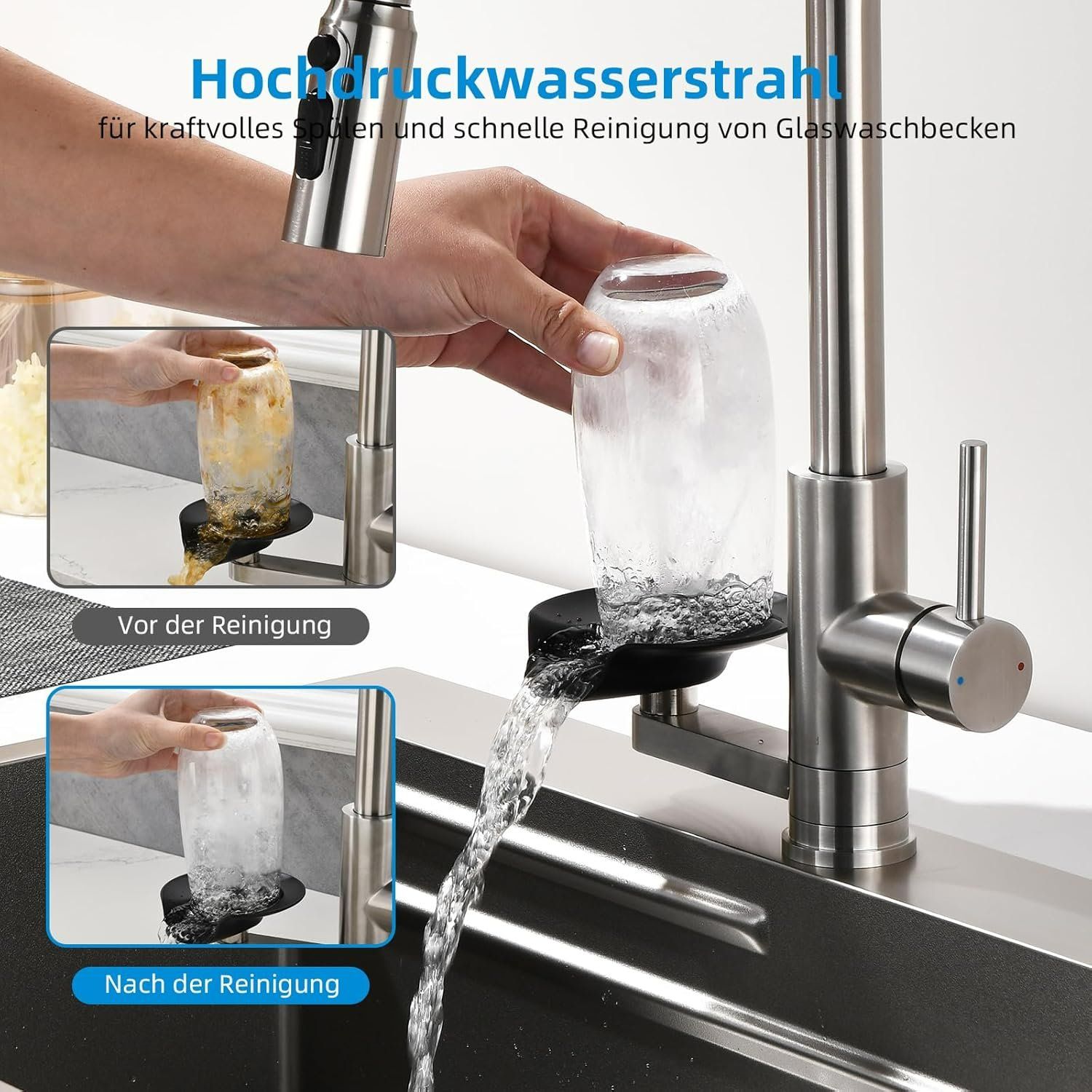 Küchenarmatur mit Glasspüler 360° Edelstahl – Bild 3