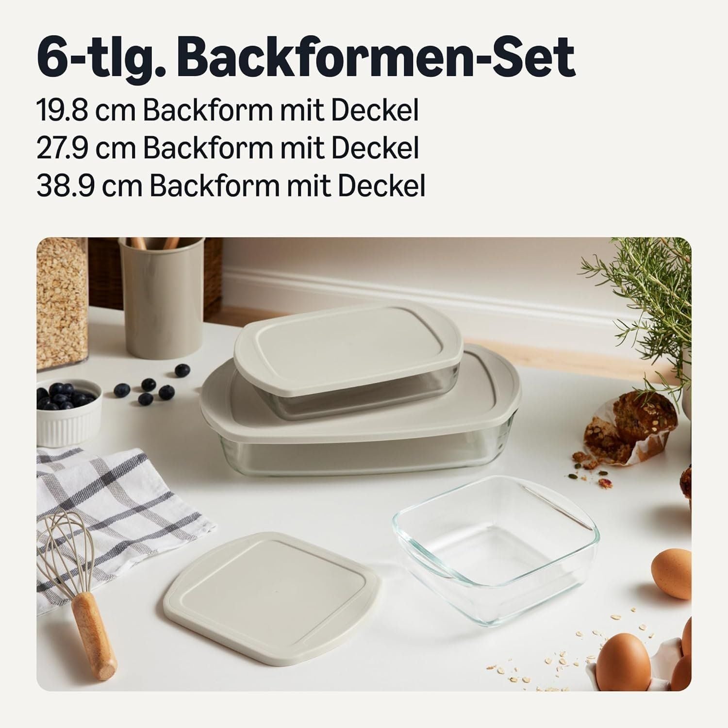 Glas-Backformen Set 6-teilig mit Deckel | Ofenfest – Bild 2