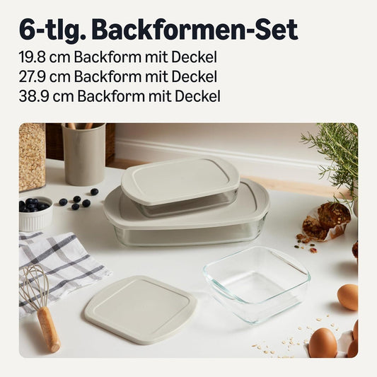 Glas-Backformen Set 6-teilig mit Deckel | Ofenfest – Bild 2