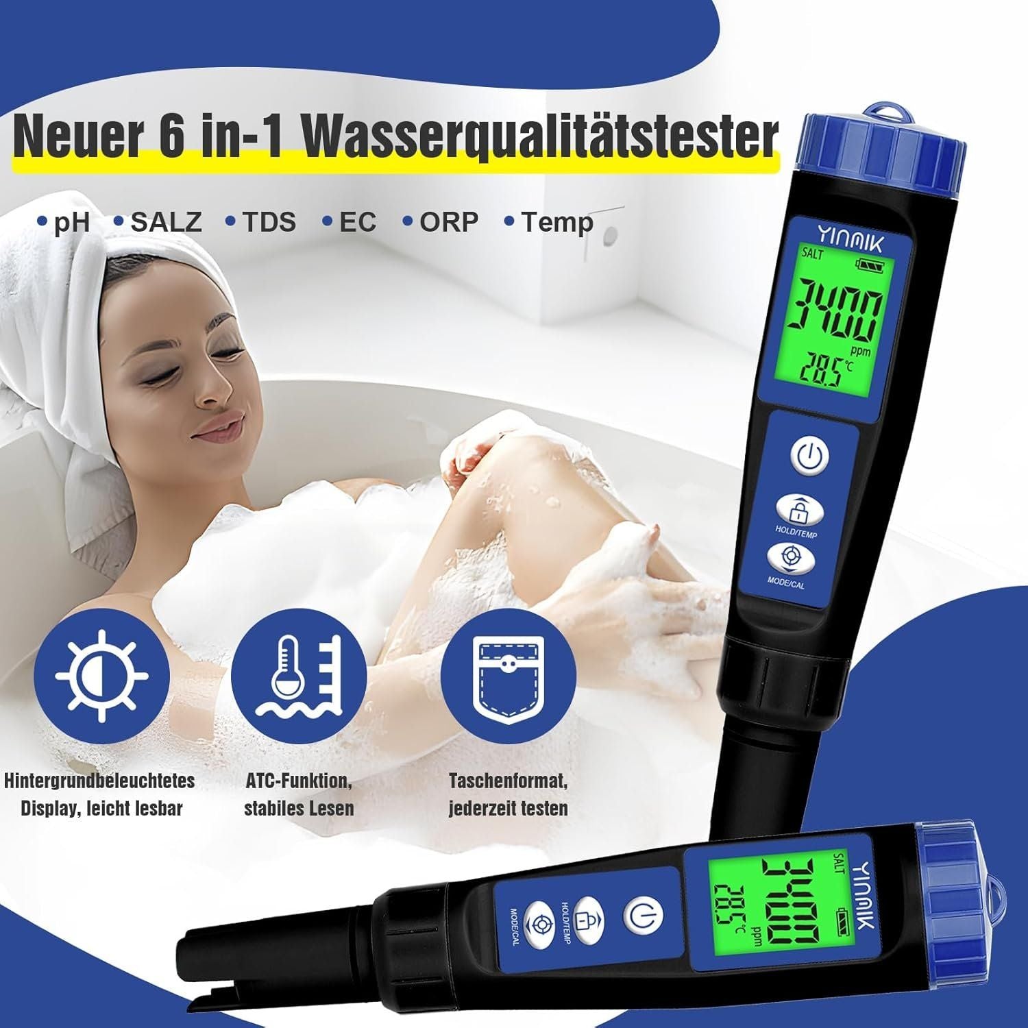 YINMIK 6-in-1 Pool pH Salz EC TDS ORP Tester – Bild 5