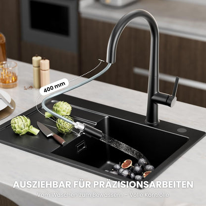 Küchenarmatur Schwarz ausziehbar 360° G3/8 – Bild 3