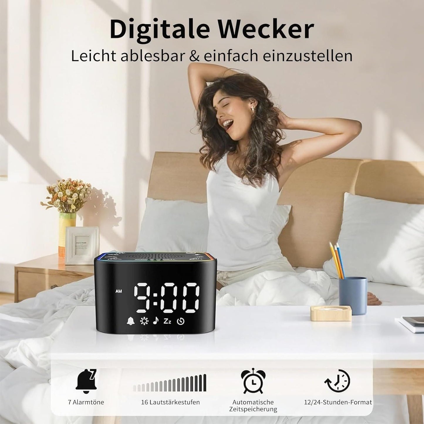 Weißrauschen Maschine mit Wecker & Nachtlicht USB-C – Bild 4