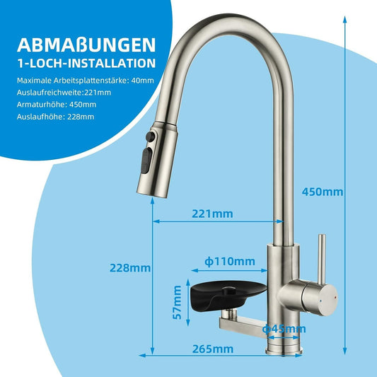 Küchenarmatur mit Glasspüler 360° Edelstahl – Bild 2