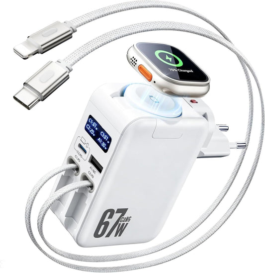67W iPhone Ladegerät USB-C Lightning Apple Watch einziehbar – Bild 1