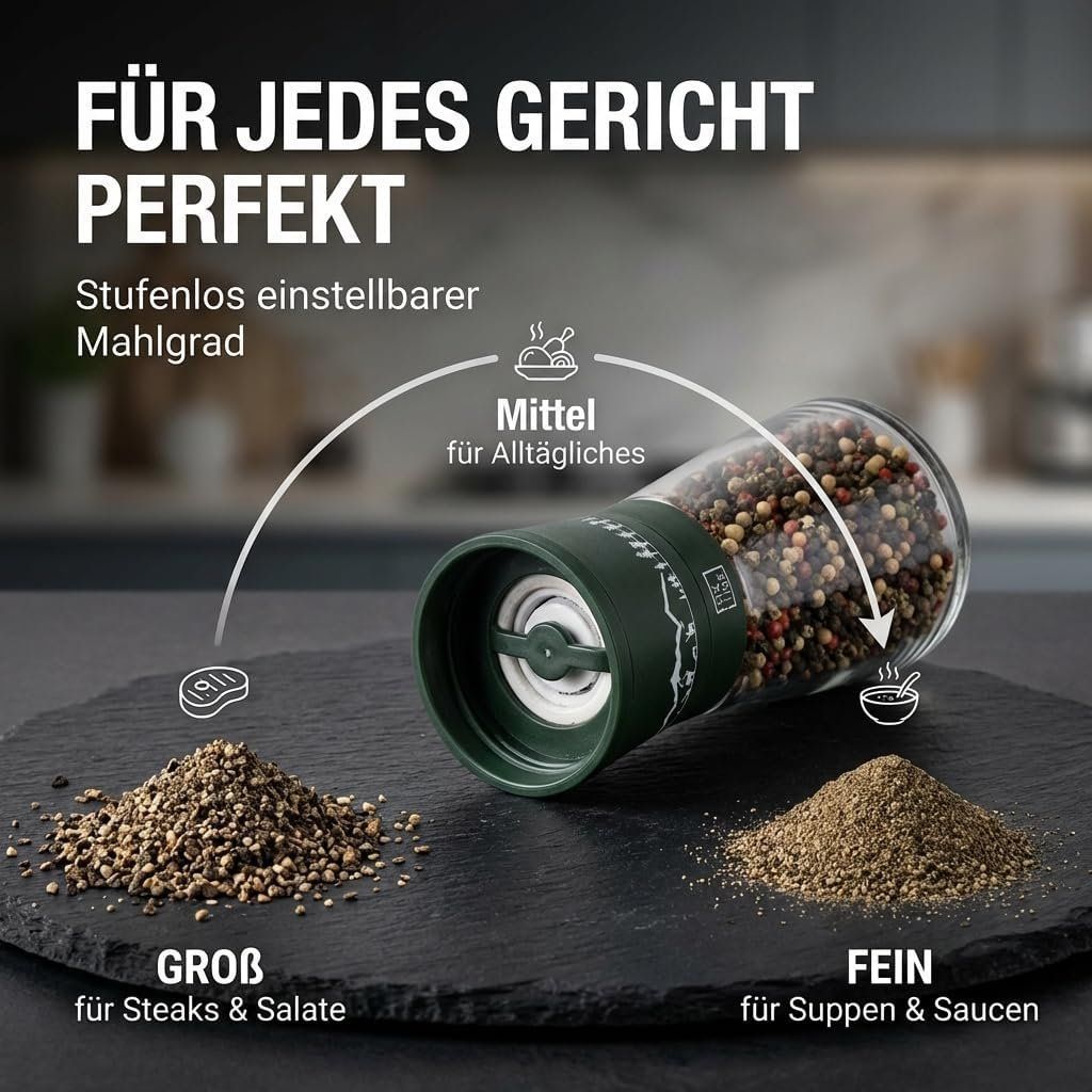 Gewürzmühlen Set Salz Pfeffer Keramik Edelstahl – Bild 4
