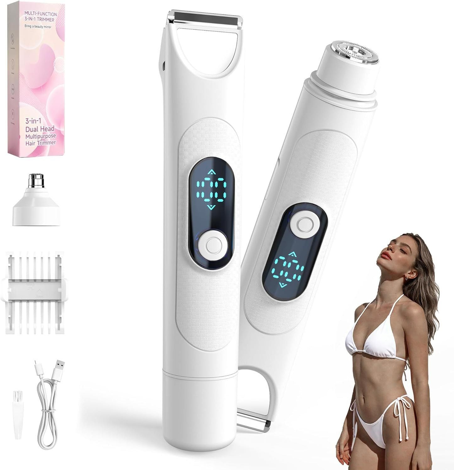 3-in-1 Damenrasierer Intimtrimmer Nass & Trocken Weiss – Bild 1