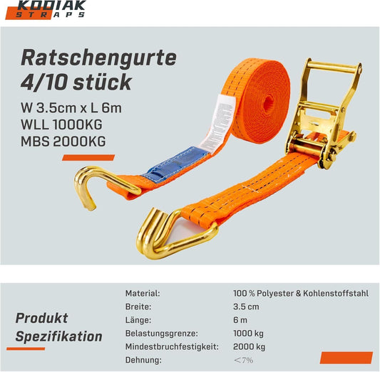 4x Spanngurte mit Ratsche 6 m – 2000 kg TÜV/GS geprüft – Bild 2
