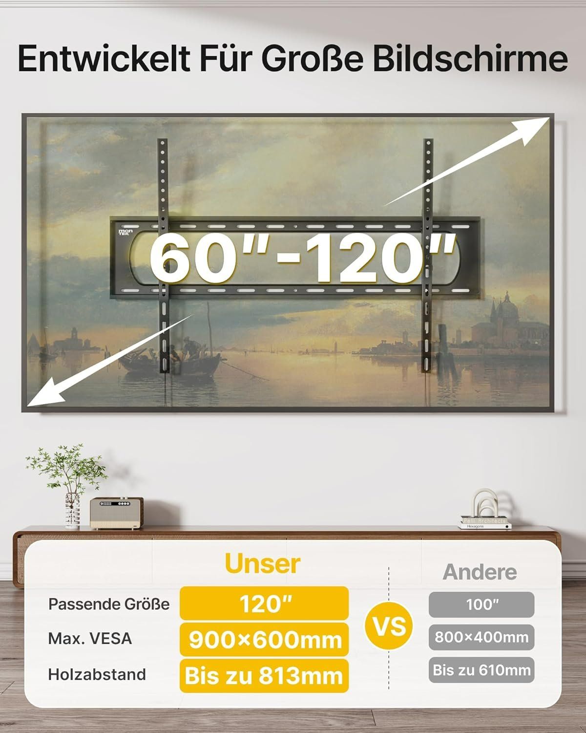 TV Wandhalterung 60–120 Zoll neigbar – Bild 2